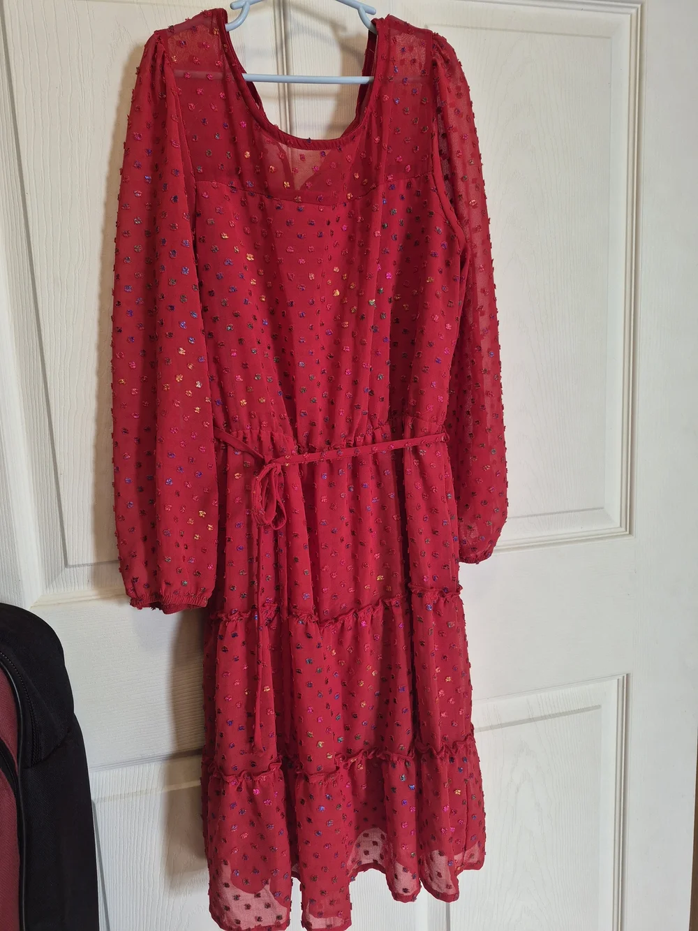 Girls' Red Long-Sleeve Tiered Dress